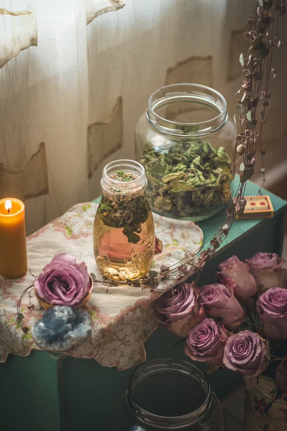 aquarius and skullcap tea on altar