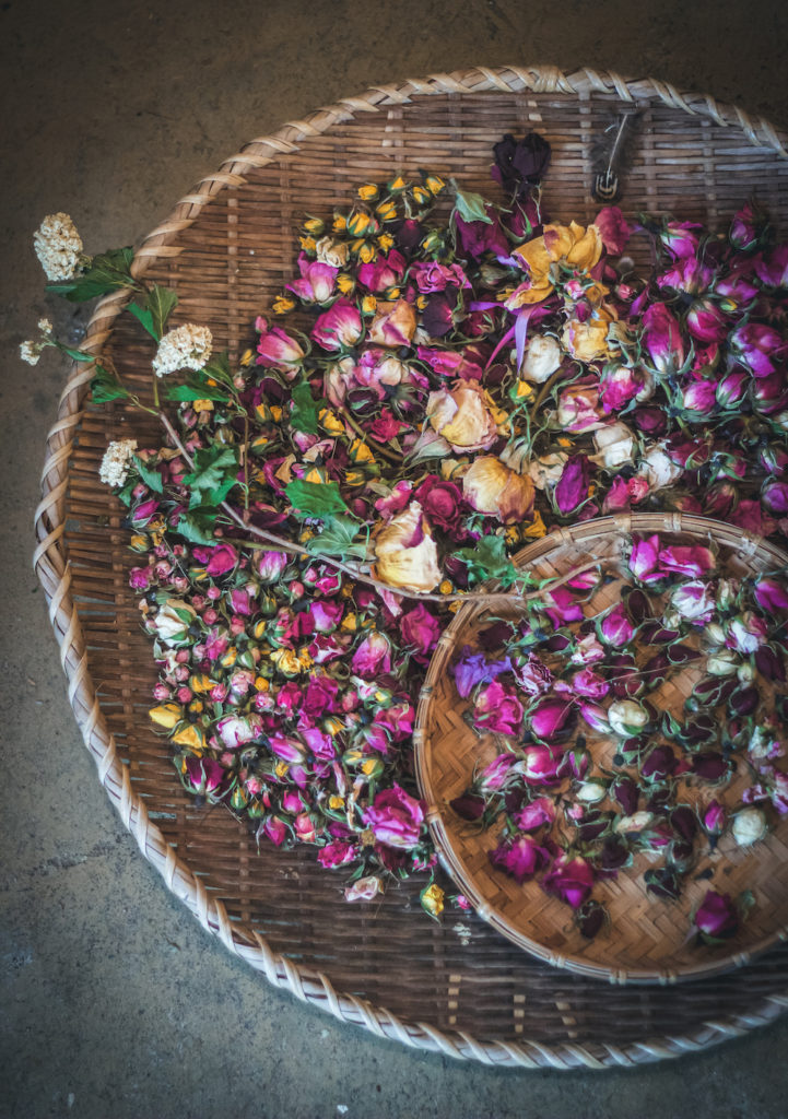 baskets of dried rose buds