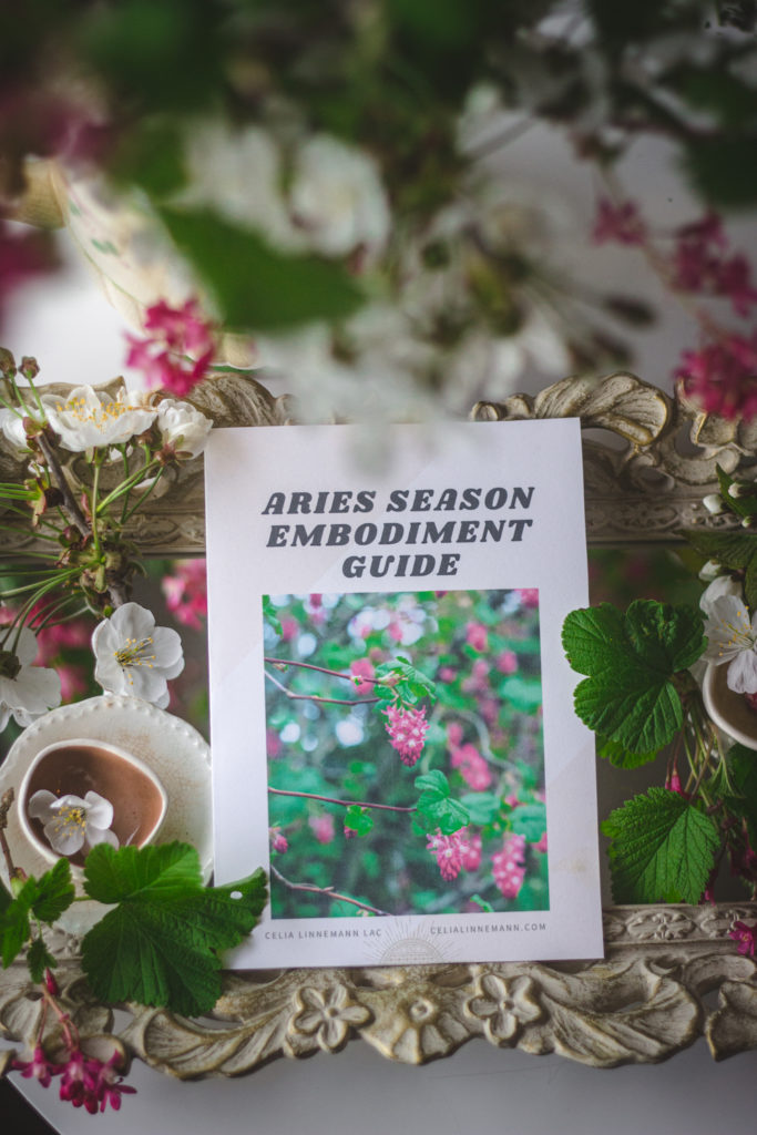 aries season embodiment guide flat lay