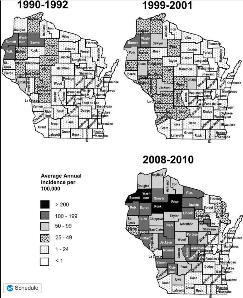 incidence of Lyme disease in Wisconsin over the years